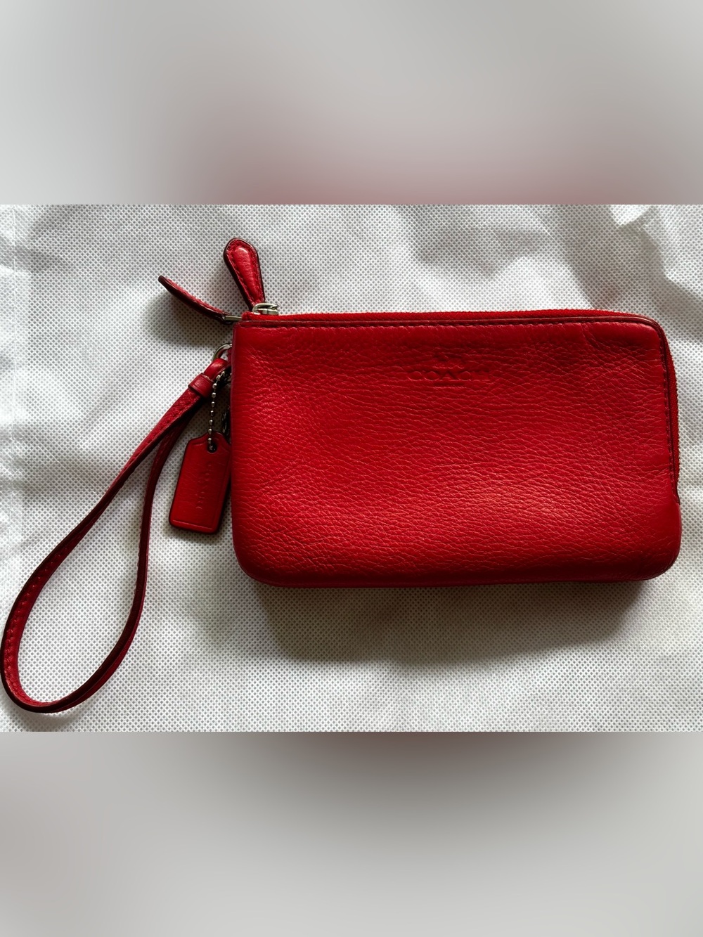 COACH F66505  Leather Double Corner Zip Wristlet Bright Red Wallet